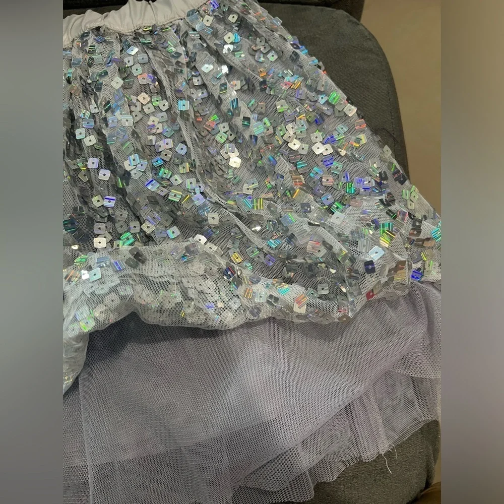 Justice Girls Sequined Skirt size 10 tulle lining Gray/Silver Party Formal - Picture 7 of 9